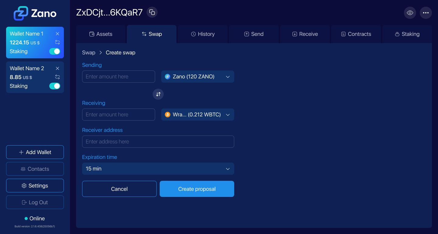 Creating a swap proposal