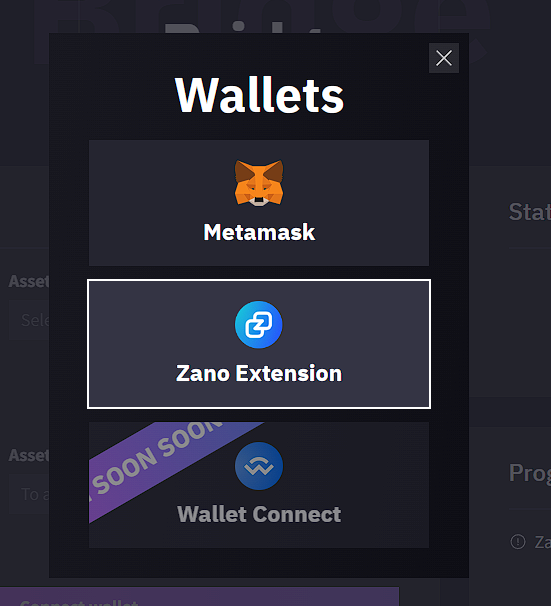 connect wallet pop-up