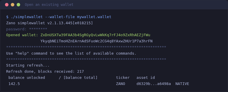 Open an existing wallet