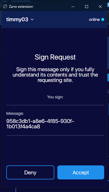 Zano Companion sign request